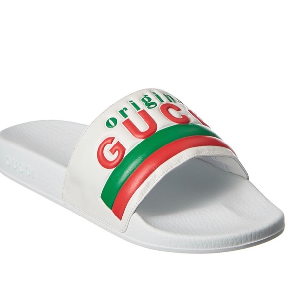 Womens Gucci “Original Gucci” Leather Rubber Pool Slide Sandal 38 GG - Picture 1 of 6